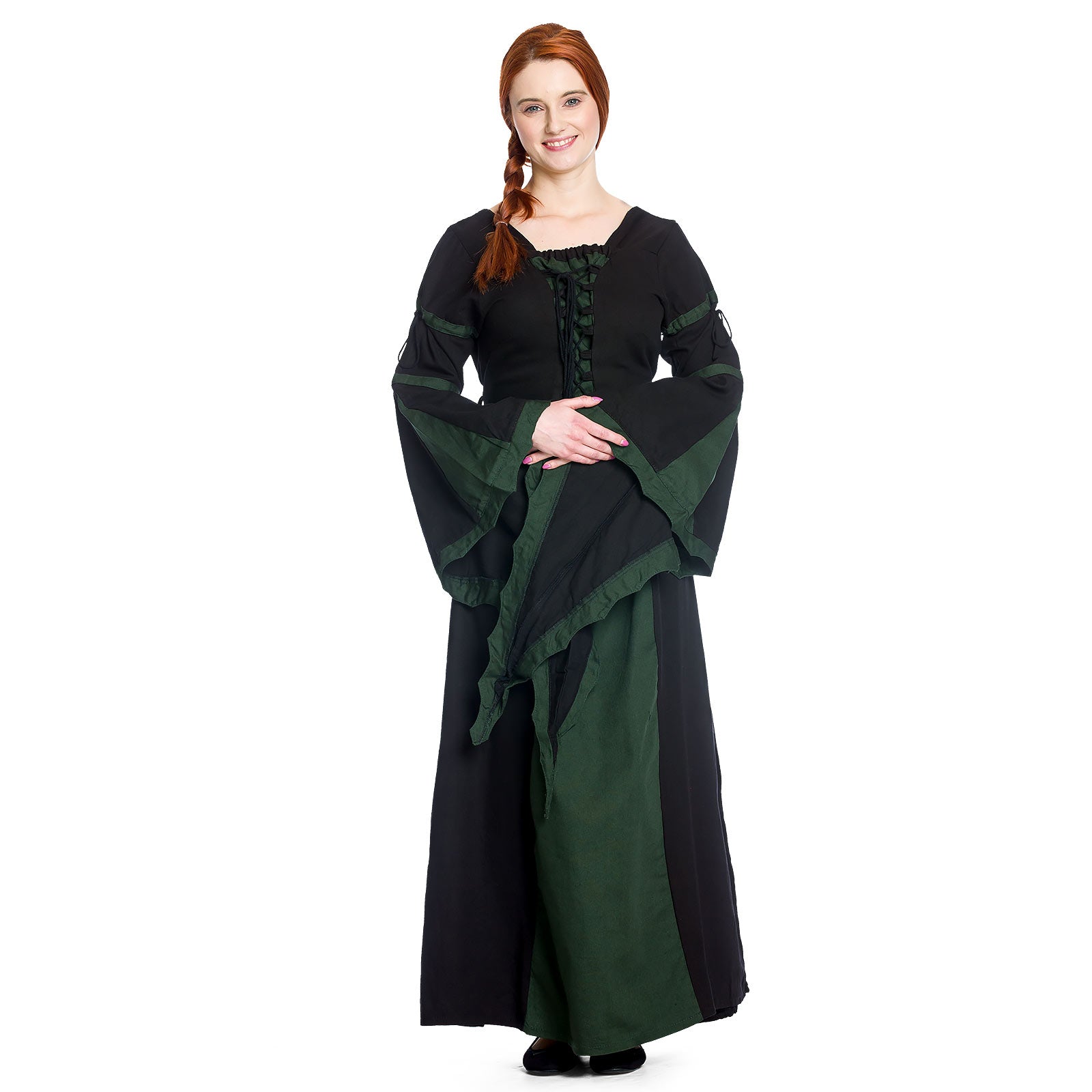 green and black medieval dress Leona finish-pecan
