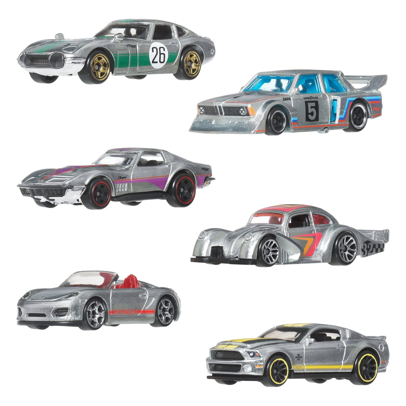 Hot Wheels Silver Series Die-Cast Vehicles 6-Pack 1/64 ZAMAC