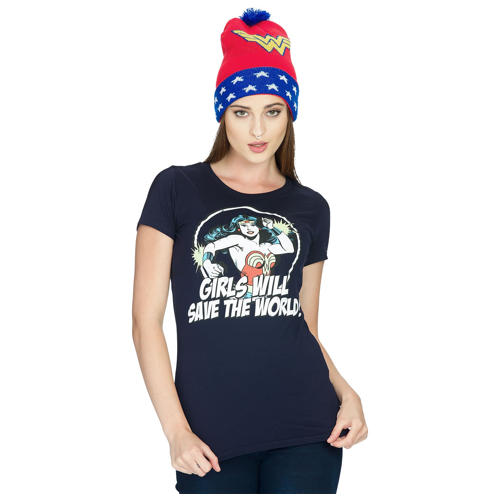 Product image Wonder Woman - Girls Will Save The World Girlie Shirt Blue