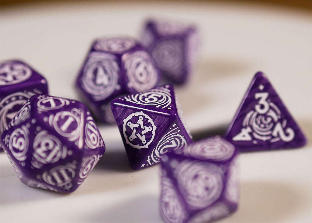 Product image Witcher - Yennefer Lilac & Gooseberries RPG Dice Set 7pcs with Collector's Coin