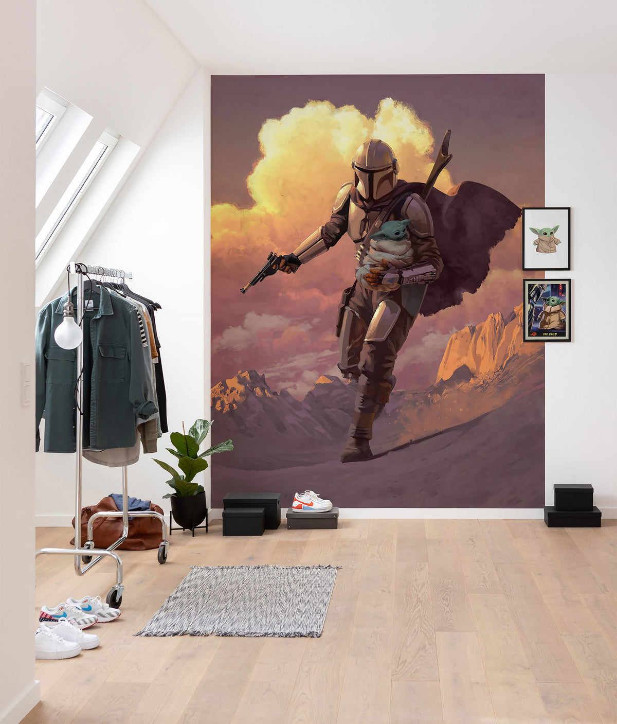 Product image Mando with Grogu Wallpaper - Star Wars The Mandalorian