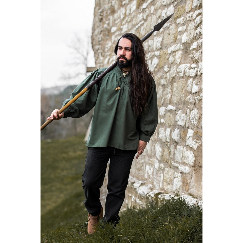 Product image Medieval Stand-Up Collar Lace-Up Shirt Friedrich green