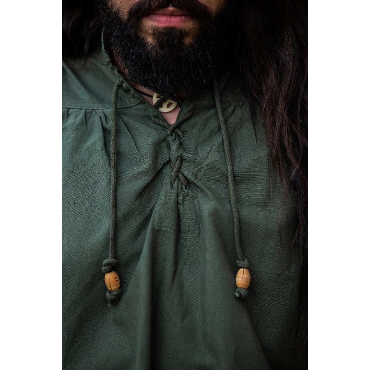 Product image Medieval Stand-Up Collar Lace-Up Shirt Friedrich green