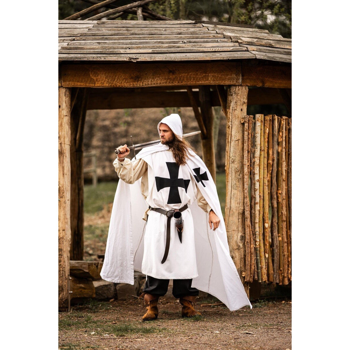 Product image Medieval Templar Knight Cloak Baldwin white-black